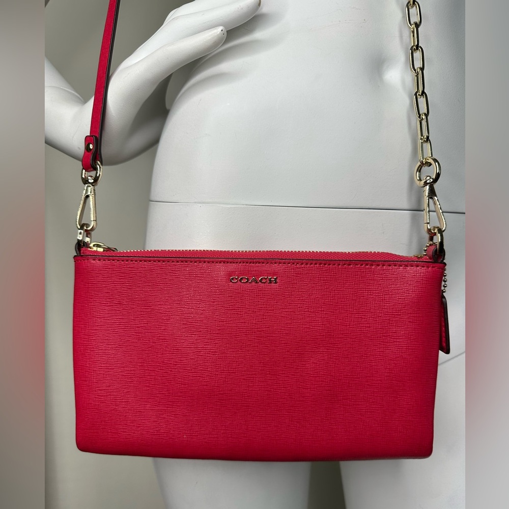 COACH RED LEATHER CROSSBODY WALLET BAG PURSE
